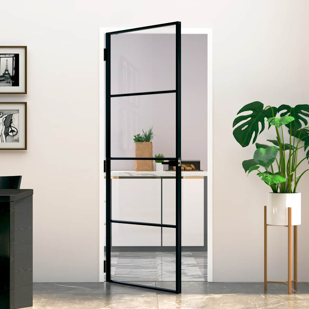 Puerta Interior Vidrio Templado y Aluminio Negro 83x201,5 cm