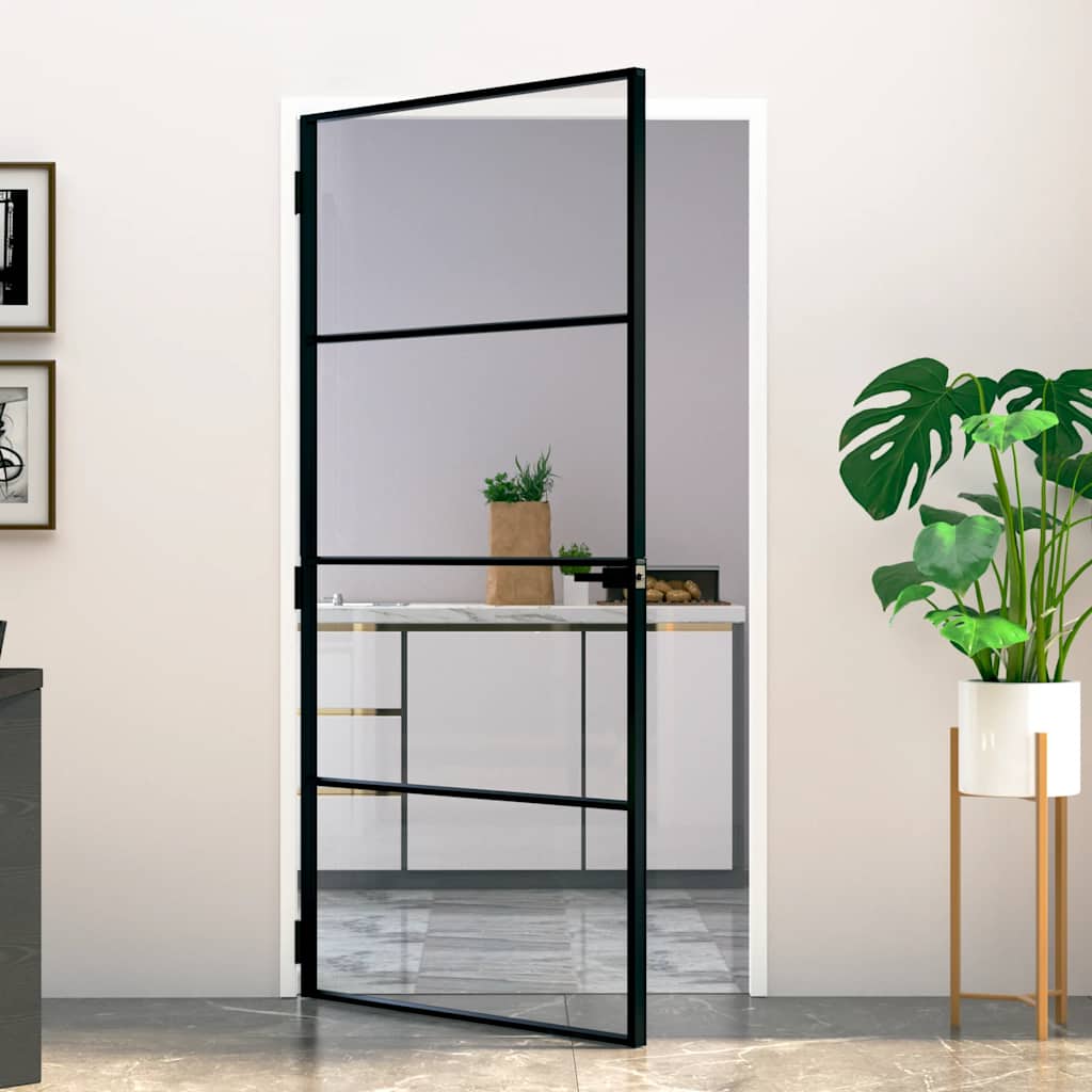 Puerta Interior Vidrio Templado y Aluminio Negro 102x201,5 cm