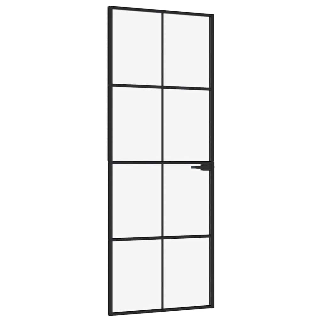 Puerta Interior Vidrio Templado y Aluminio Negro 76x201,5 cm