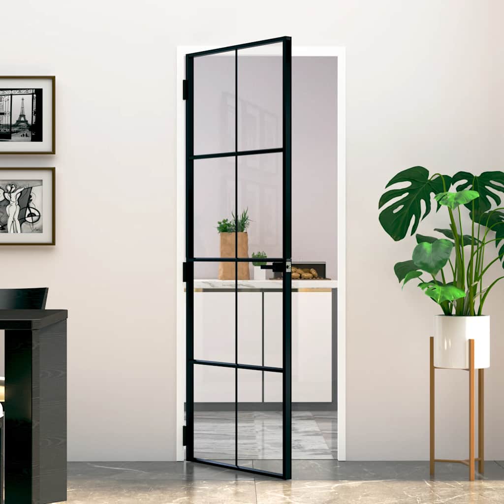 Puerta Interior Vidrio Templado y Aluminio Negro 76x201,5 cm