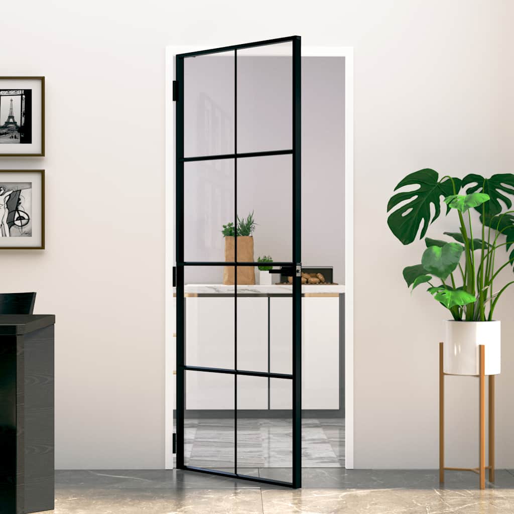 Puerta Interior Vidrio Templado y Aluminio Negro 83x201,5 cm