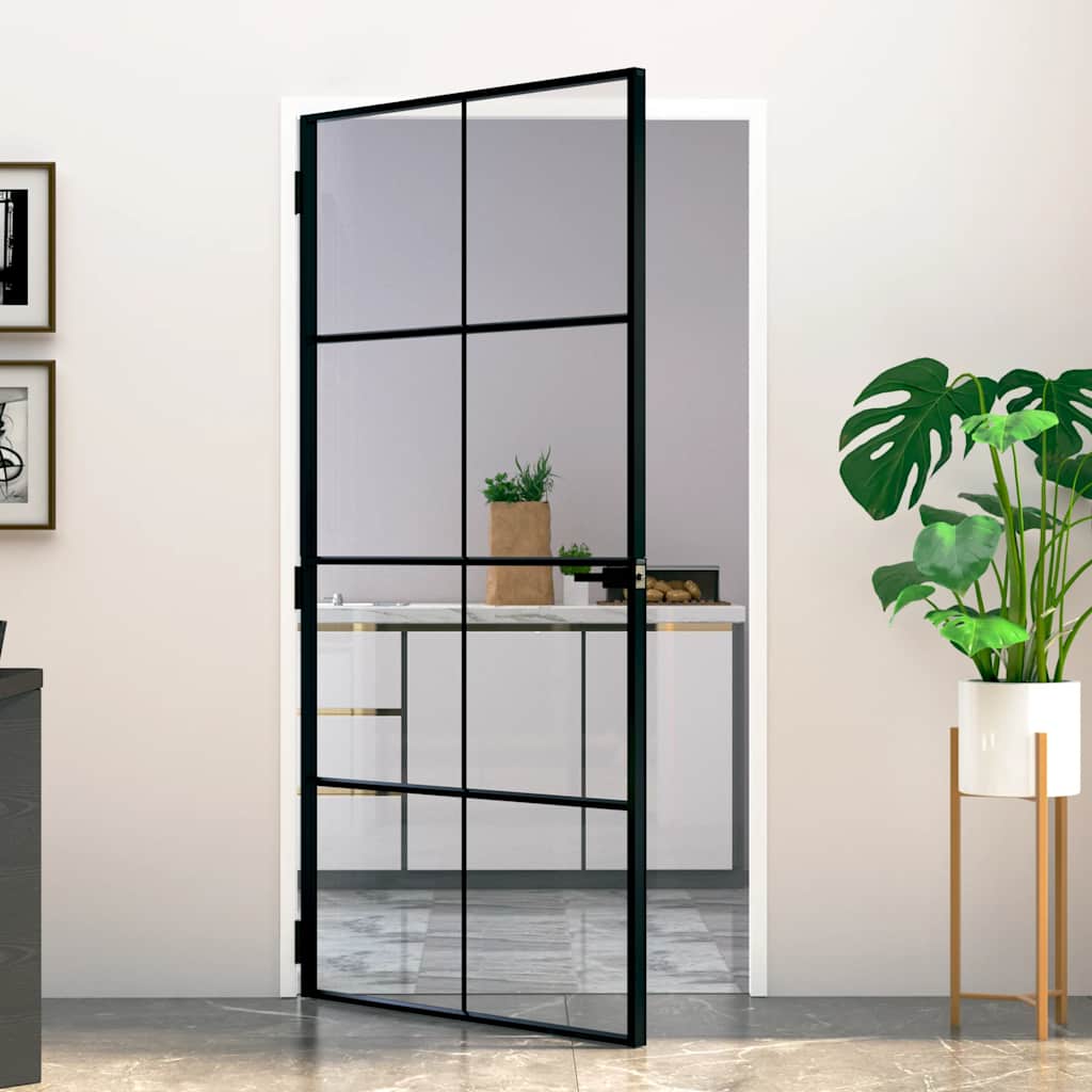 Puerta Interior Vidrio Templado y Aluminio Negro 102x201,5 cm