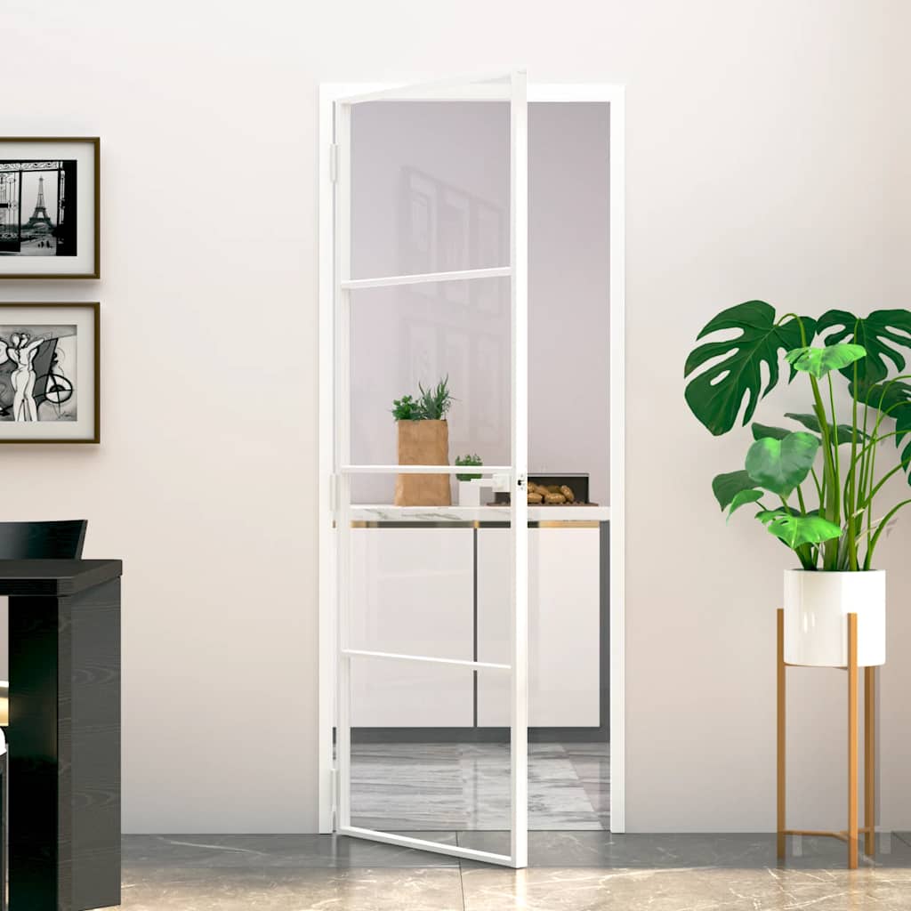 Puerta Interior Vidrio Templado y Aluminio Blanco 76x201,5cm