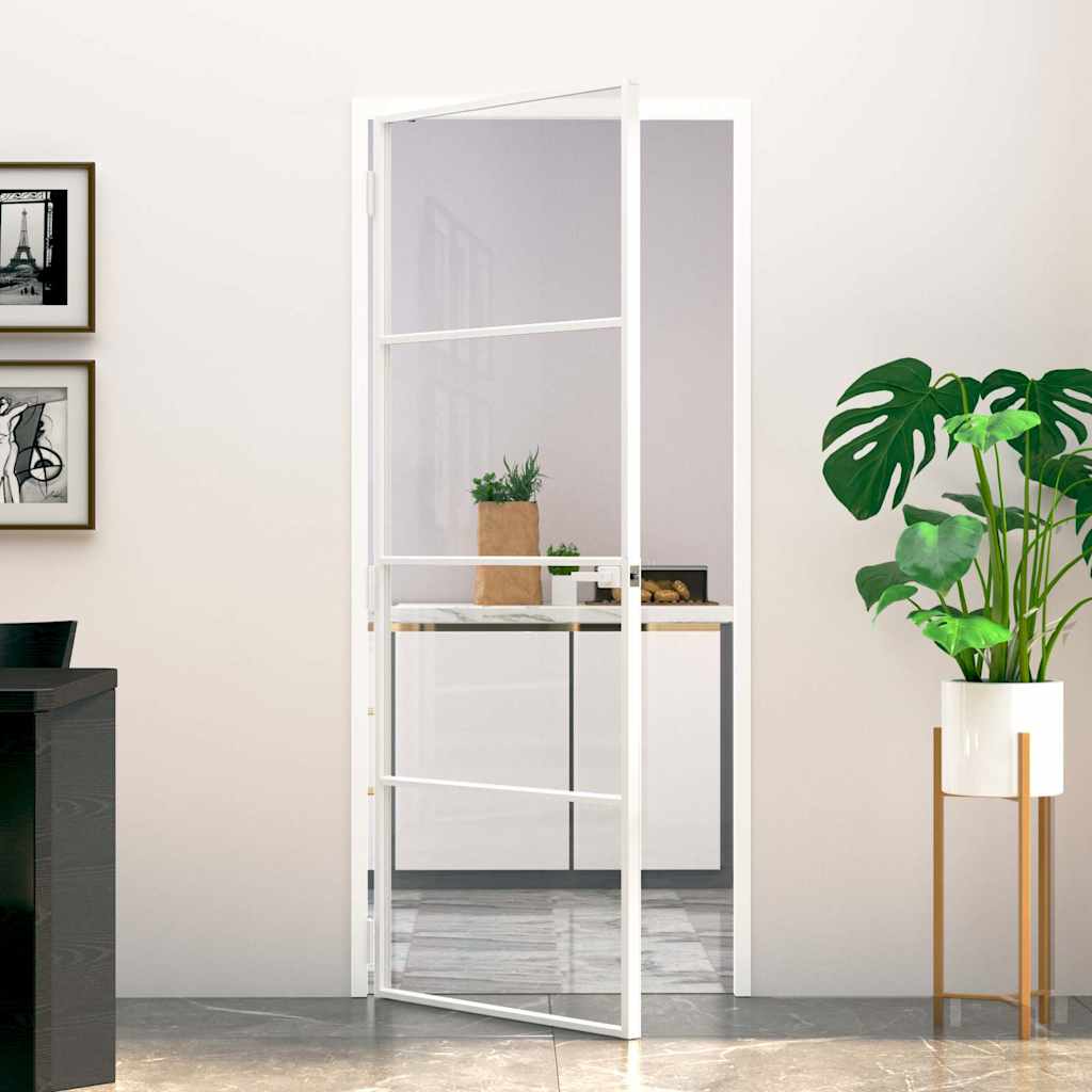 Puerta Interior Vidrio Templado y Aluminio Blanco 83x201,5cm