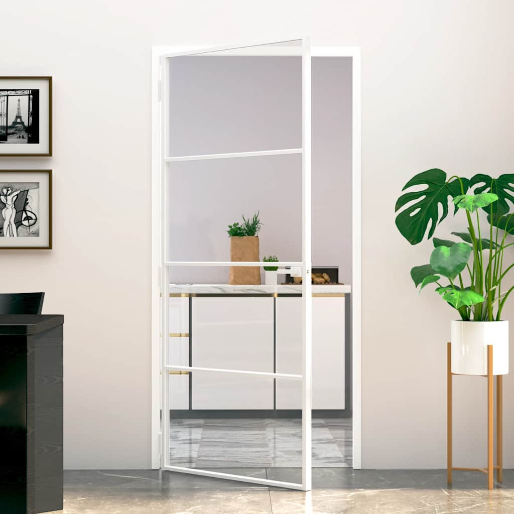 Puerta Interior Vidrio Templado y Aluminio Blanco 93x201,5cm
