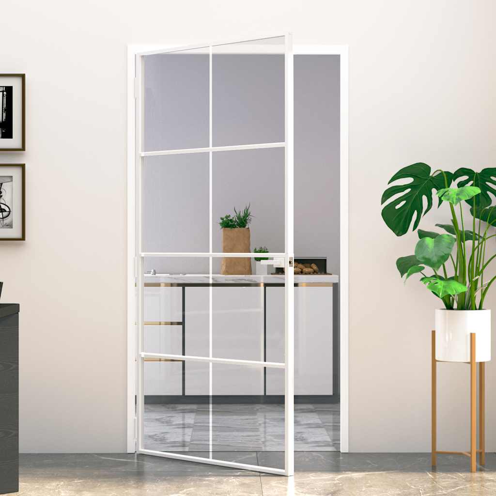 Puerta Interior Vidrio Templado y Aluminio Blanco 102x201,5 cm