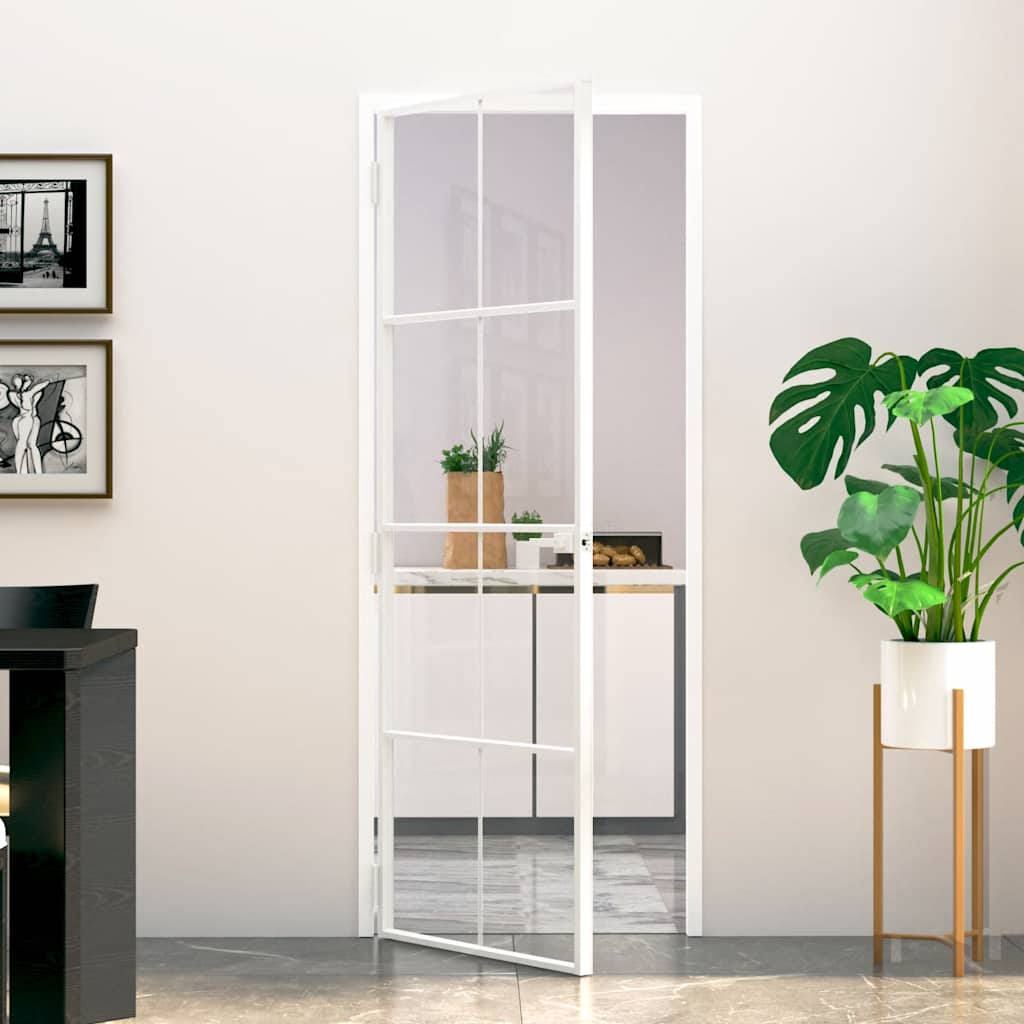 Puerta Interior Vidrio Templado y Aluminio Blanco 76x201,5cm