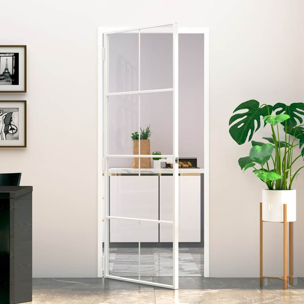 Puerta Interior Vidrio Templado y Aluminio Blanco 83x201,5cm