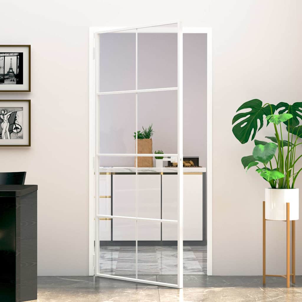 Puerta Interior Vidrio Templado y Aluminio Blanco 93x201,5cm