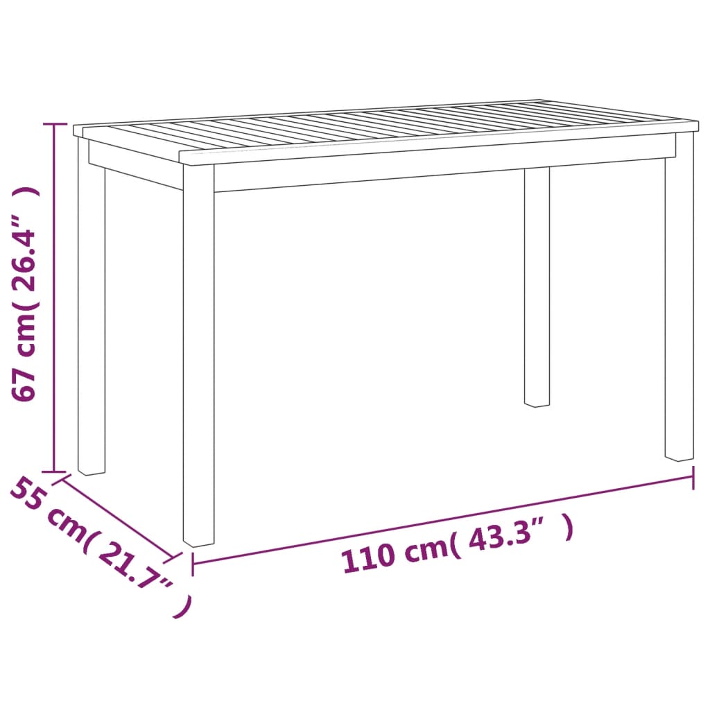 Mesa de jardín madera maciza de acacia 110x55x67 cm