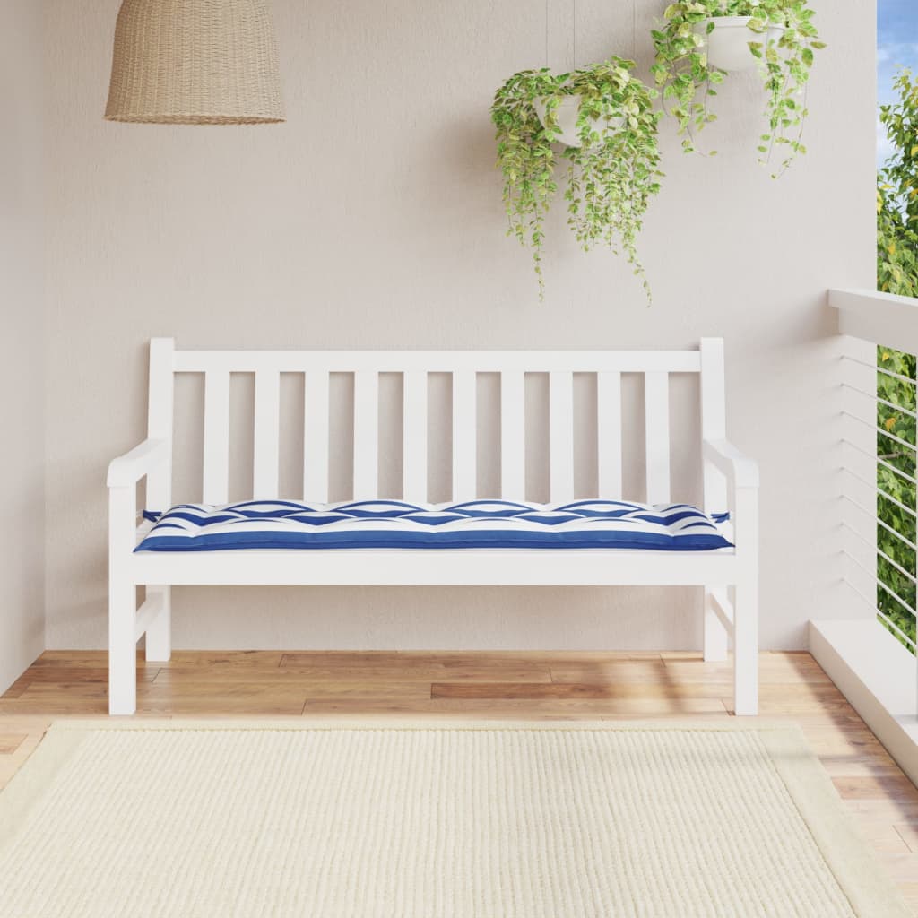 Vetonek Cojín banco jardín tela Oxford a rayas azul y blanco 150x50x7cm