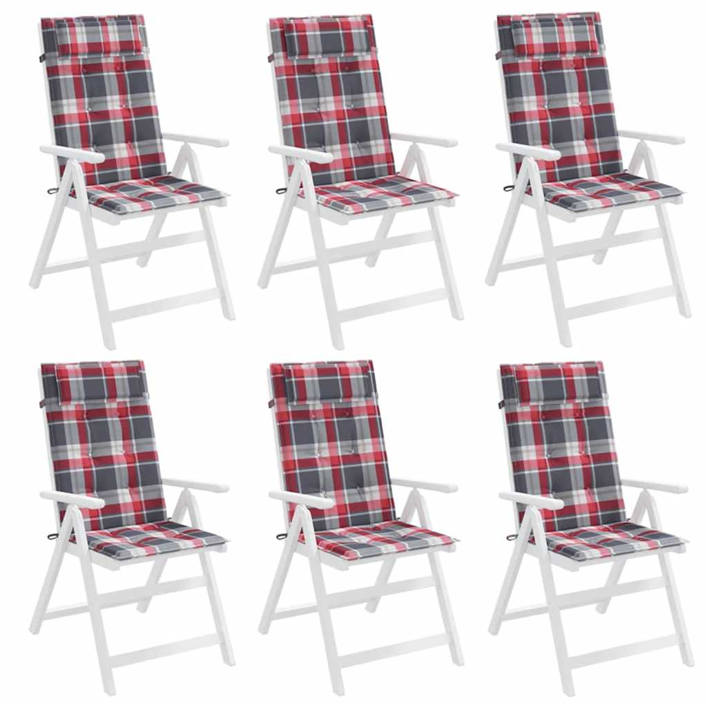 High back chair cushions 6 pcs red plaid Oxford fabric V3317 Vetonek