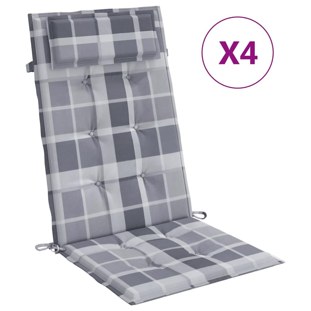 High back chair cushions 4 pcs gray plaid Oxford fabric V3331 Vetonek