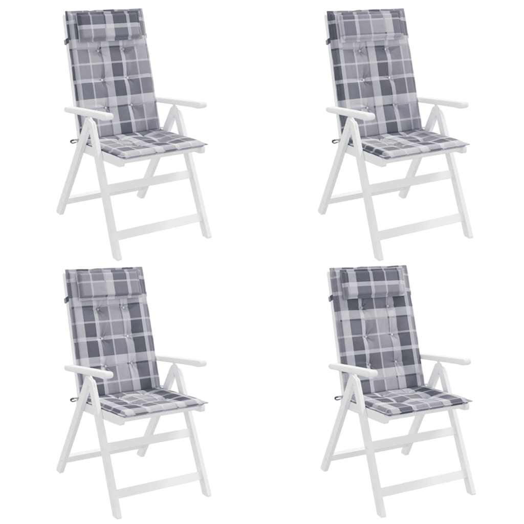 High back chair cushions 4 pcs gray plaid Oxford fabric V3331 Vetonek