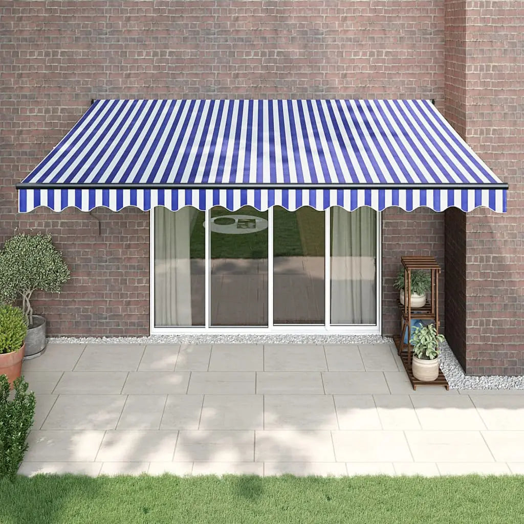 Vetonek Toldo retráctil aluminio y tela azul y blanco 4x3 m