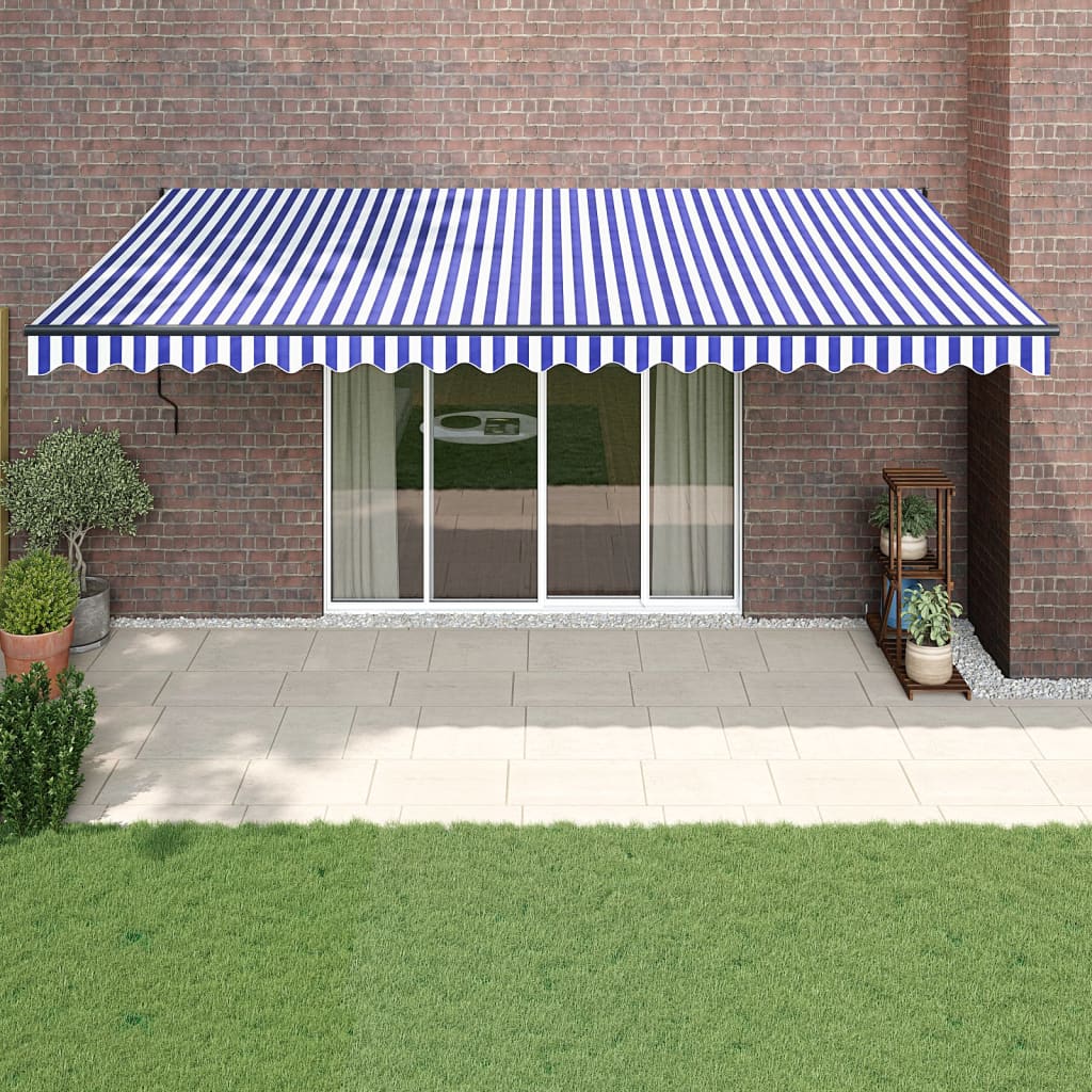 Vetonek Toldo retráctil aluminio y tela azul y blanco 5x3 m