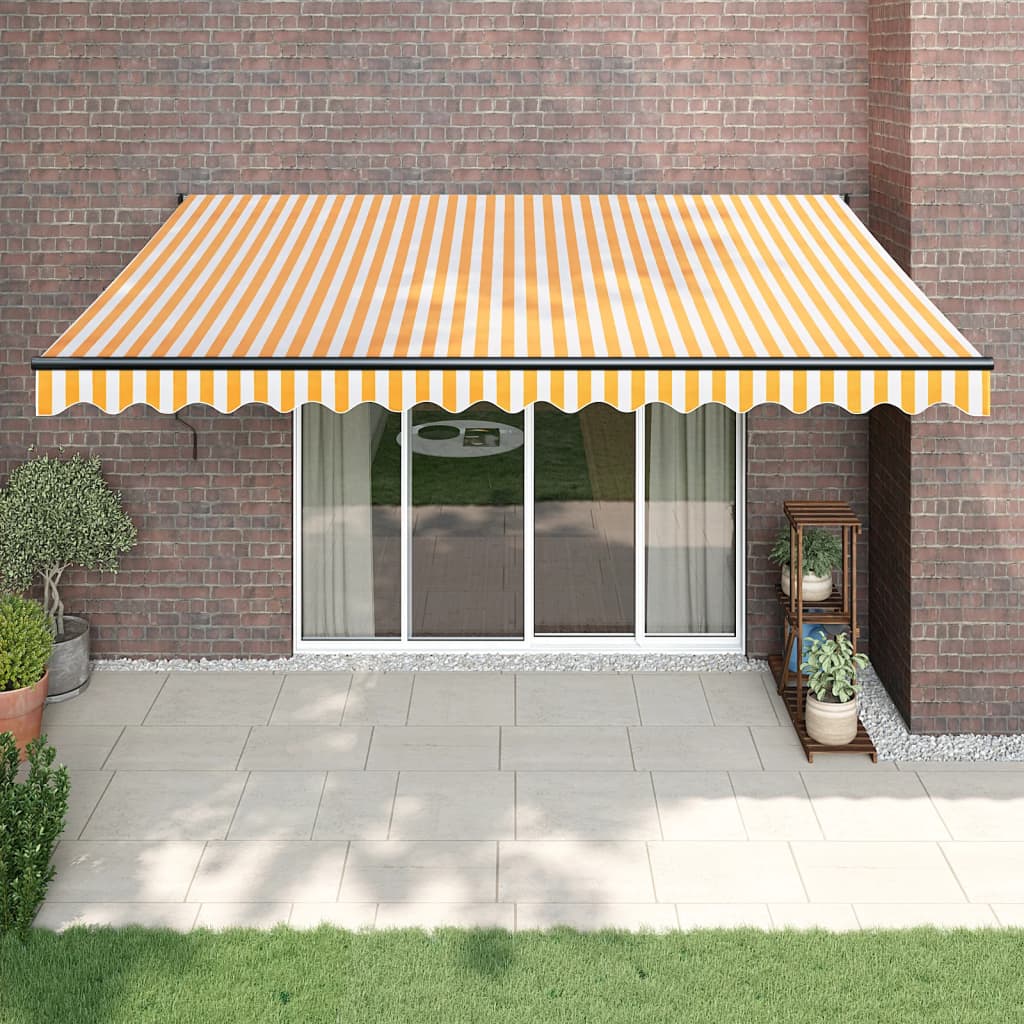 Vetonek Toldo retráctil aluminio y tela amarillo y blanco 4x3 m