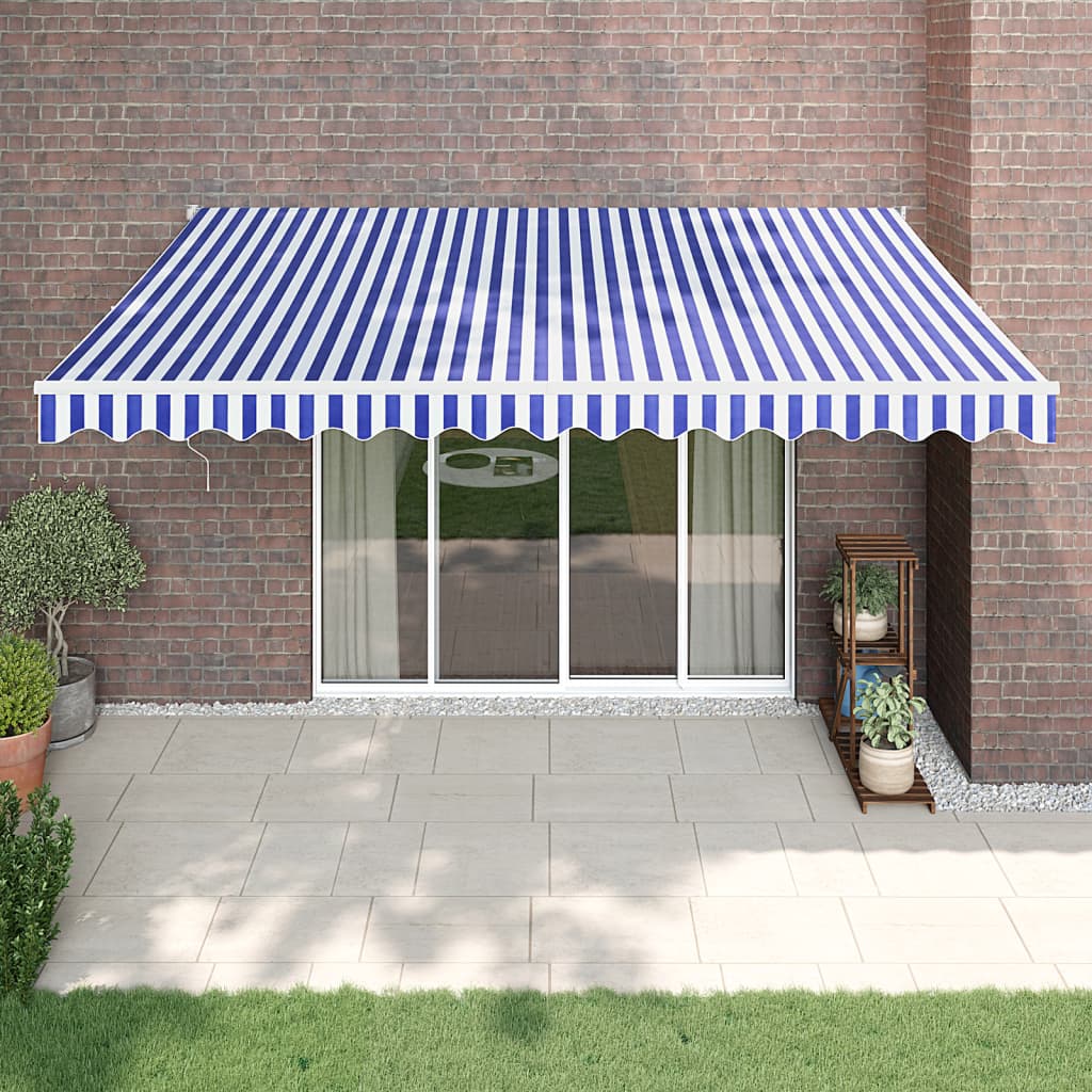 Blue and white automatic retractable awning 4.5x3 m V4840 Vetonek