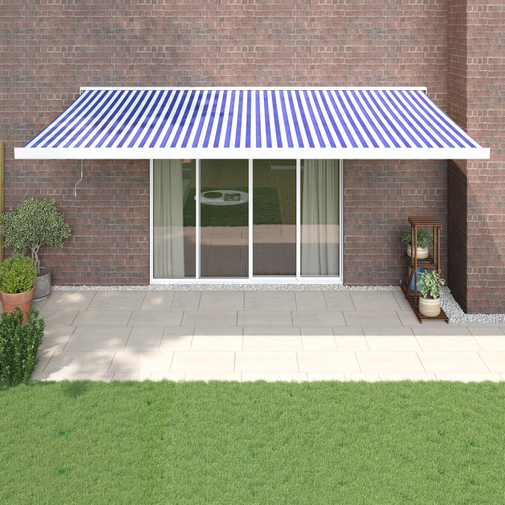 Toldo retráctil aluminio y tela azul y blanco 5x3 m vidaXL