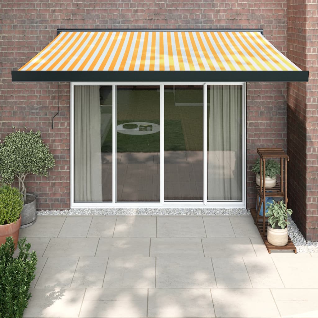 Vetonek Toldo retráctil aluminio y tela amarillo y blanco 3,5x2,5 m