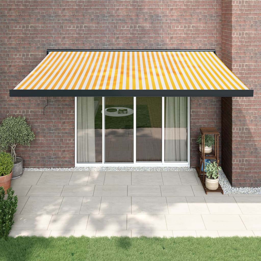 Vetonek Toldo retráctil aluminio y tela amarillo y blanco 4,5x3 m