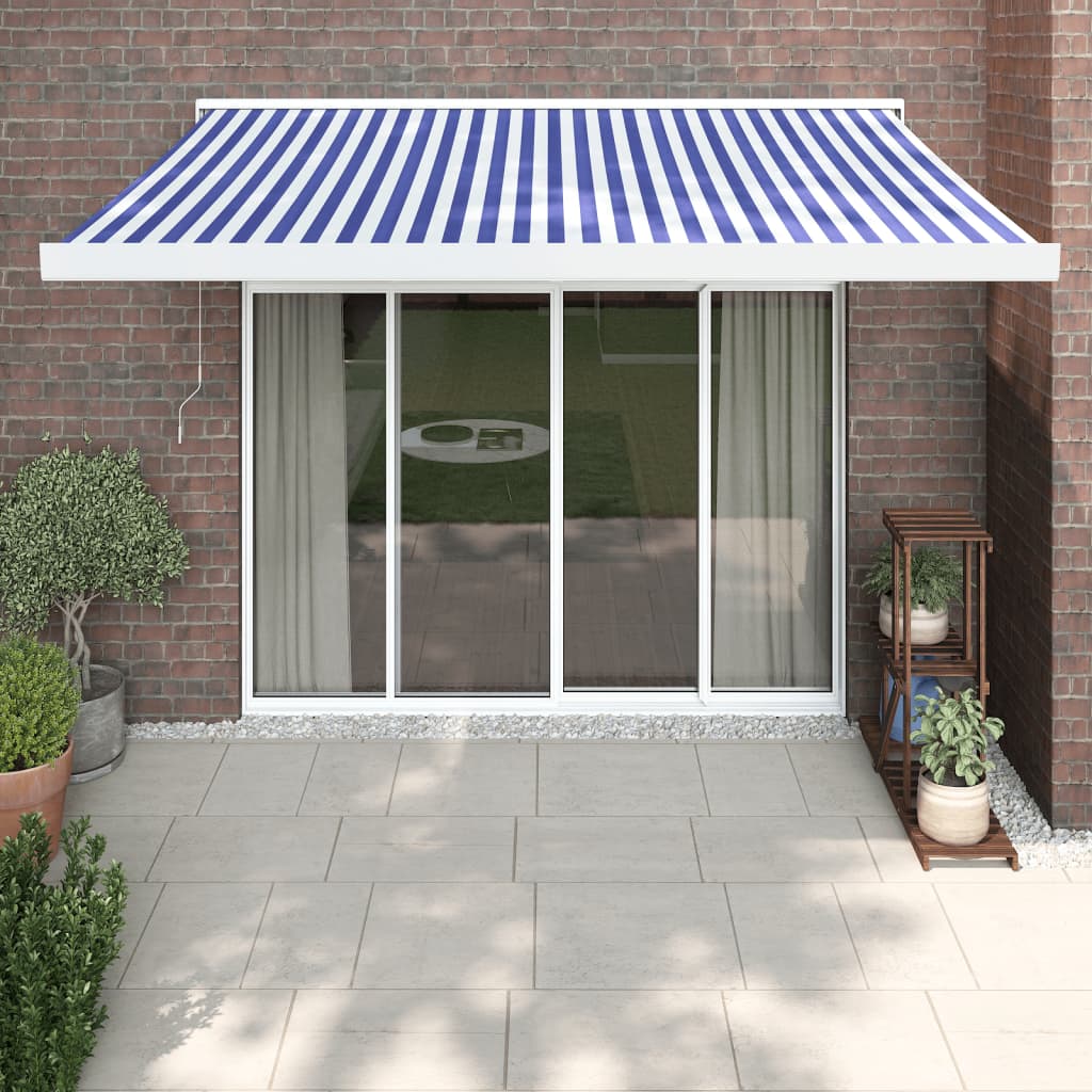 Vetonek Toldo retráctil aluminio y tela azul y blanco 3x2,5 m