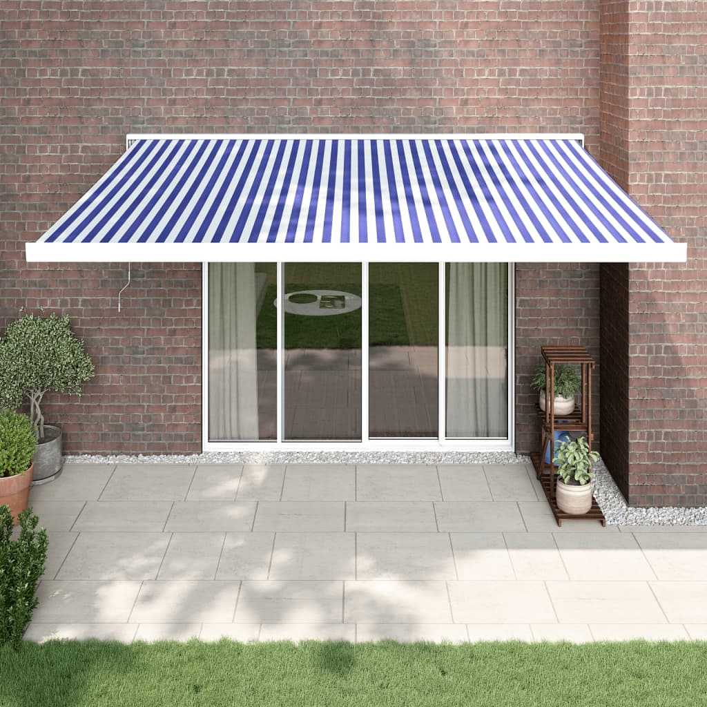 Vetonek Toldo retráctil aluminio y tela azul y blanco 4x3 m