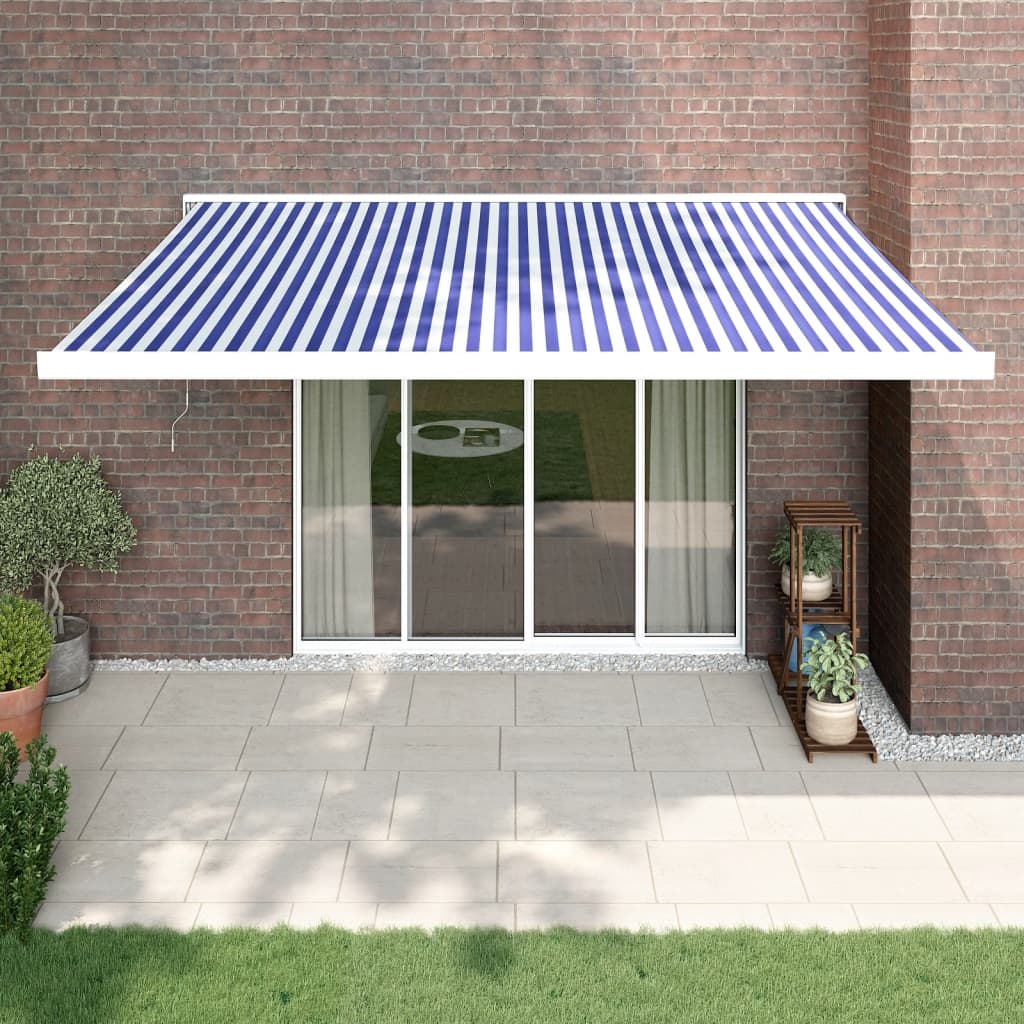 Vetonek Toldo retráctil aluminio y tela azul y blanco 4,5x3 m