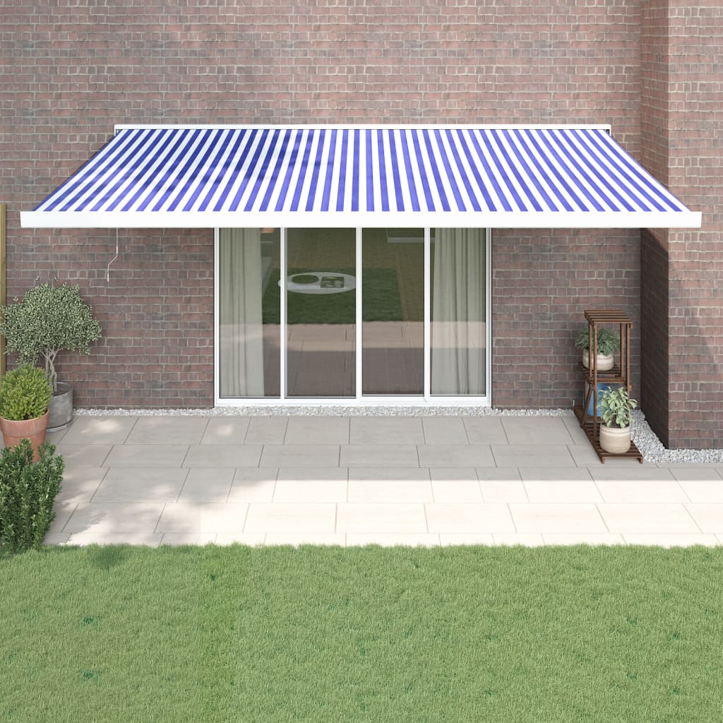 Vetonek Toldo retráctil aluminio y tela azul y blanco 5x3 m