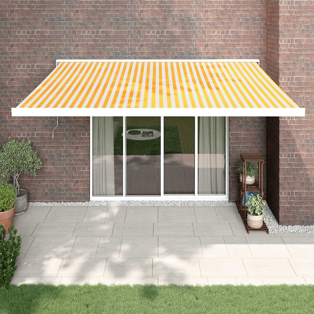 Vetonek Toldo retráctil aluminio y tela amarillo y blanco 4x3 m