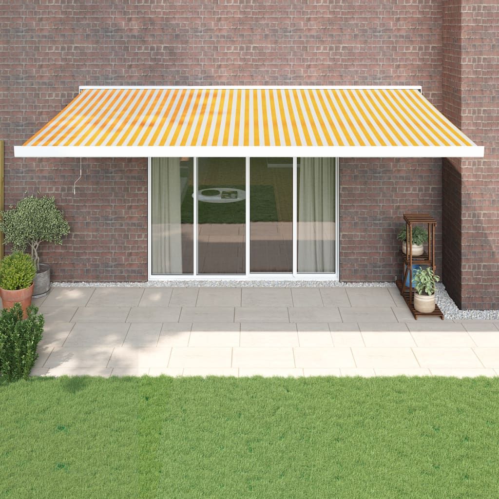 Vetonek Toldo retráctil aluminio y tela amarillo y blanco 5x3 m