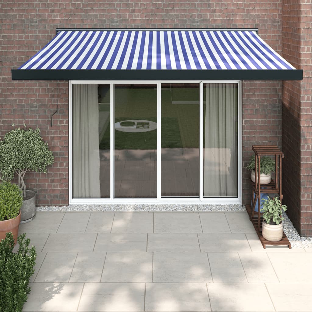 Vetonek Toldo retráctil aluminio y tela azul y blanco 3x2,5 m