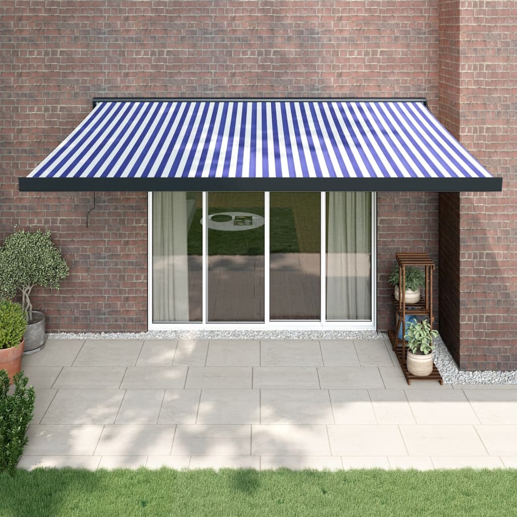 Vetonek Toldo retráctil aluminio y tela azul y blanco 4x3 m