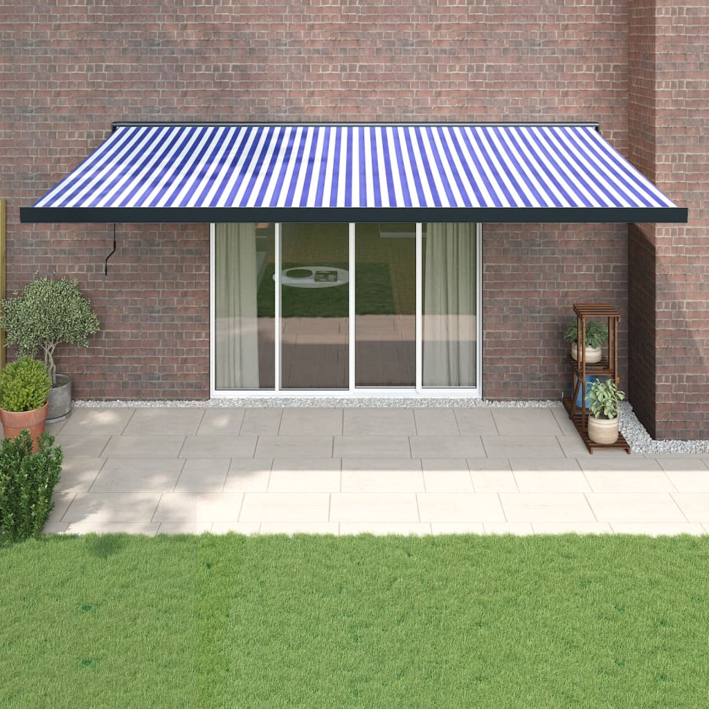 Vetonek Toldo retráctil aluminio y tela azul y blanco 5x3 m