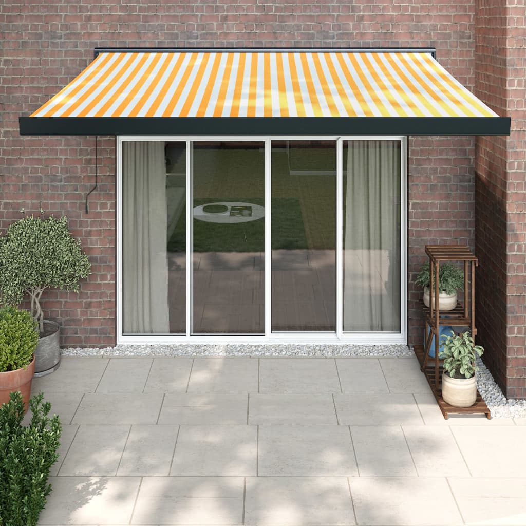 Vetonek Toldo retráctil aluminio y tela amarillo y blanco 3,5x2,5 m