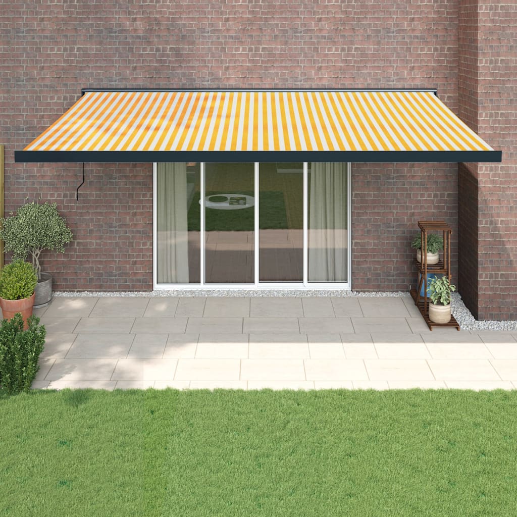 Vetonek Toldo retráctil aluminio y tela amarillo y blanco 5x3 m