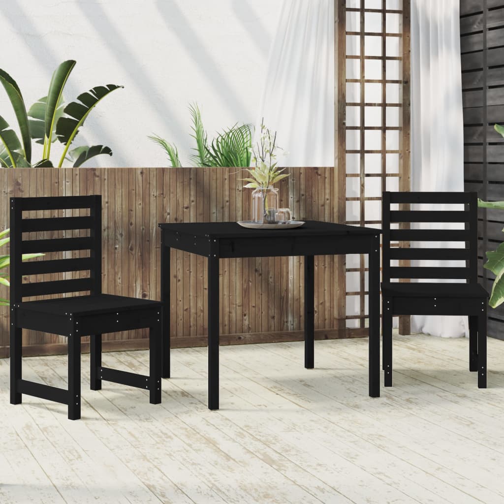 Mesa y sillas de jardín 3 piezas madera maciza de pino negro vidaXL