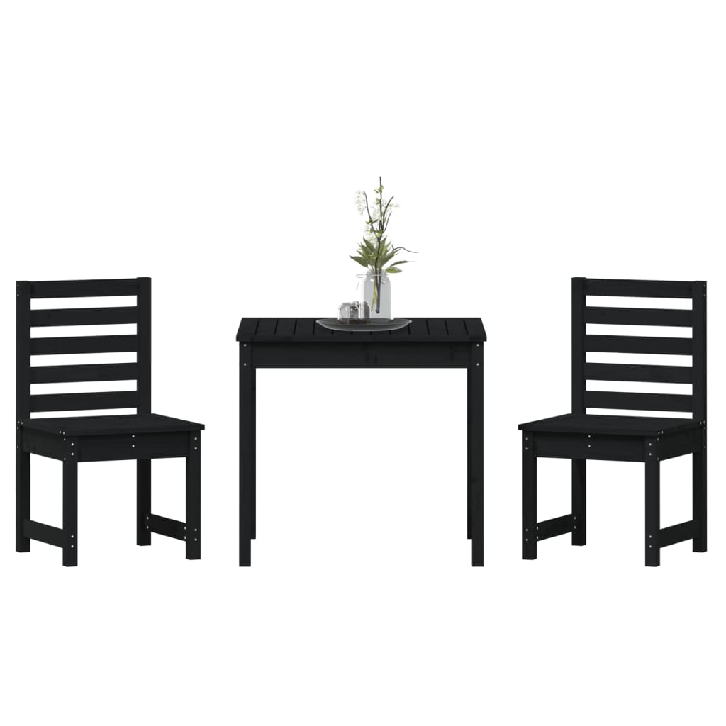 Mesa y sillas de jardín 3 piezas madera maciza de pino negro vidaXL