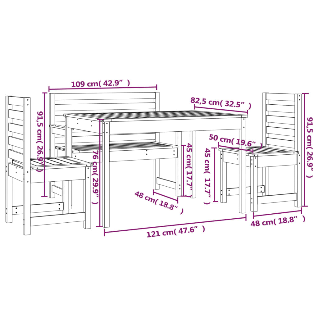 Juego de comedor de jardín 4 piezas madera maciza de pino vidaXL