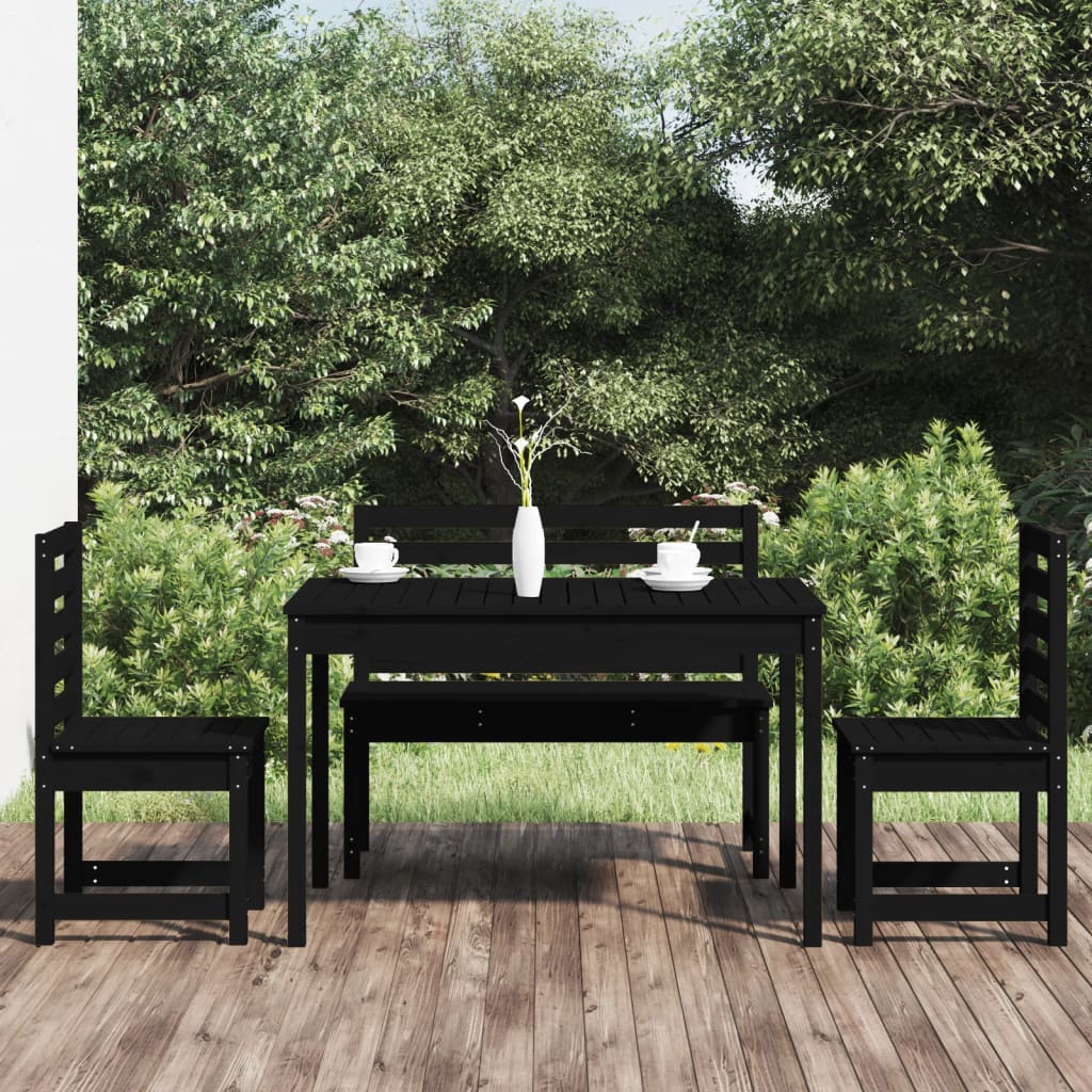 Vetonek Juego de comedor de jardín 4 piezas madera maciza pino negro