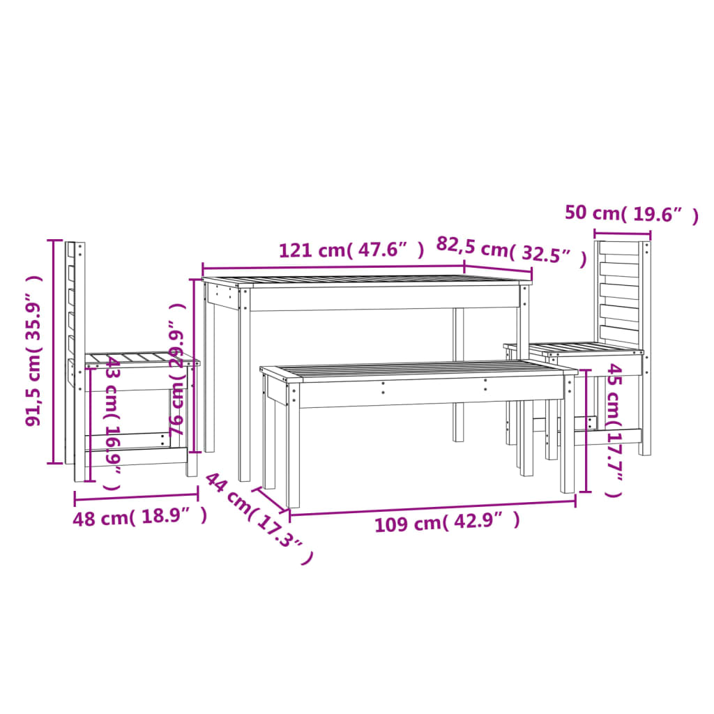 Juego de comedor de jardín 4 piezas madera maciza pino negro vidaXL