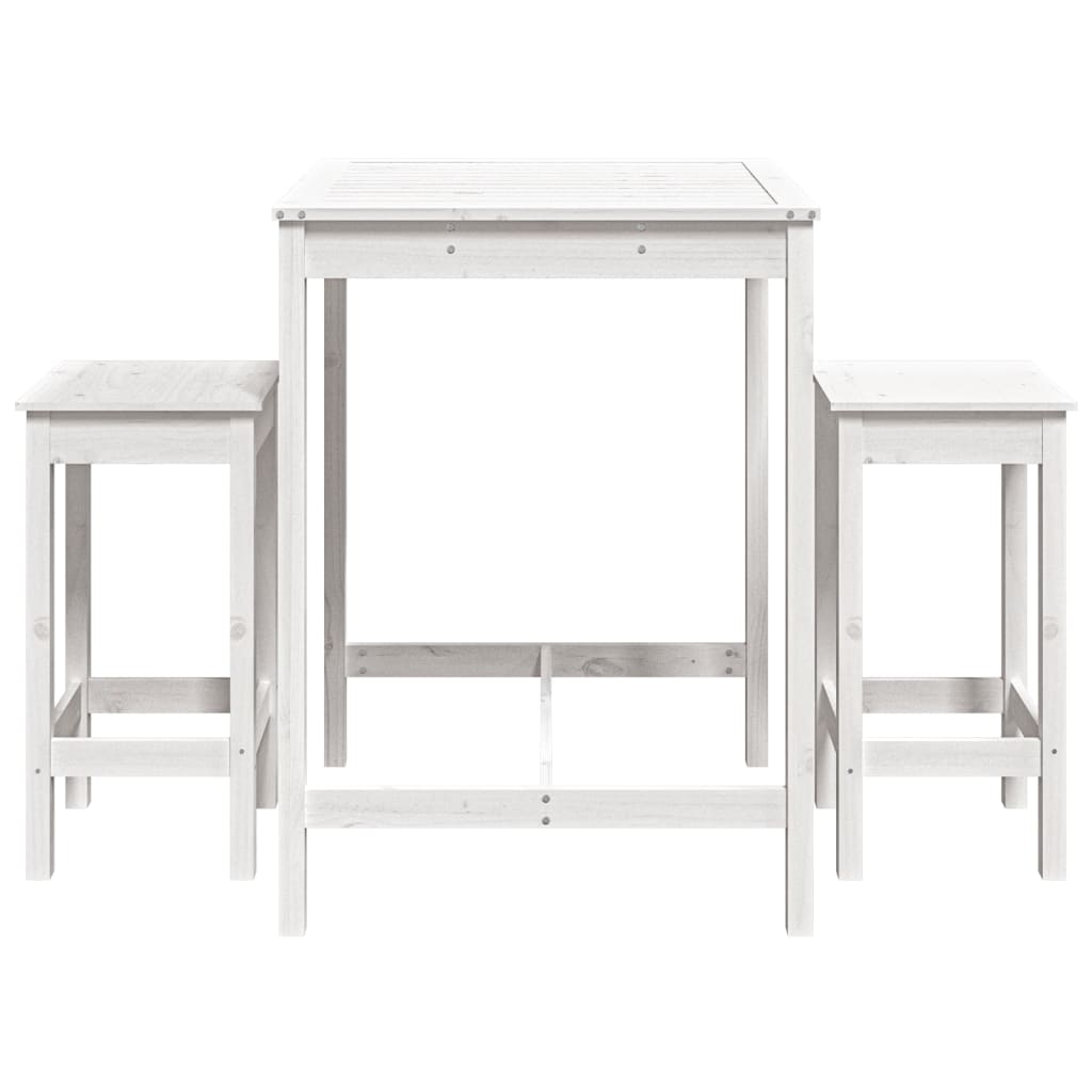 Set de mesa y taburetes altos jardín 3 pzas madera pino blanco vidaXL