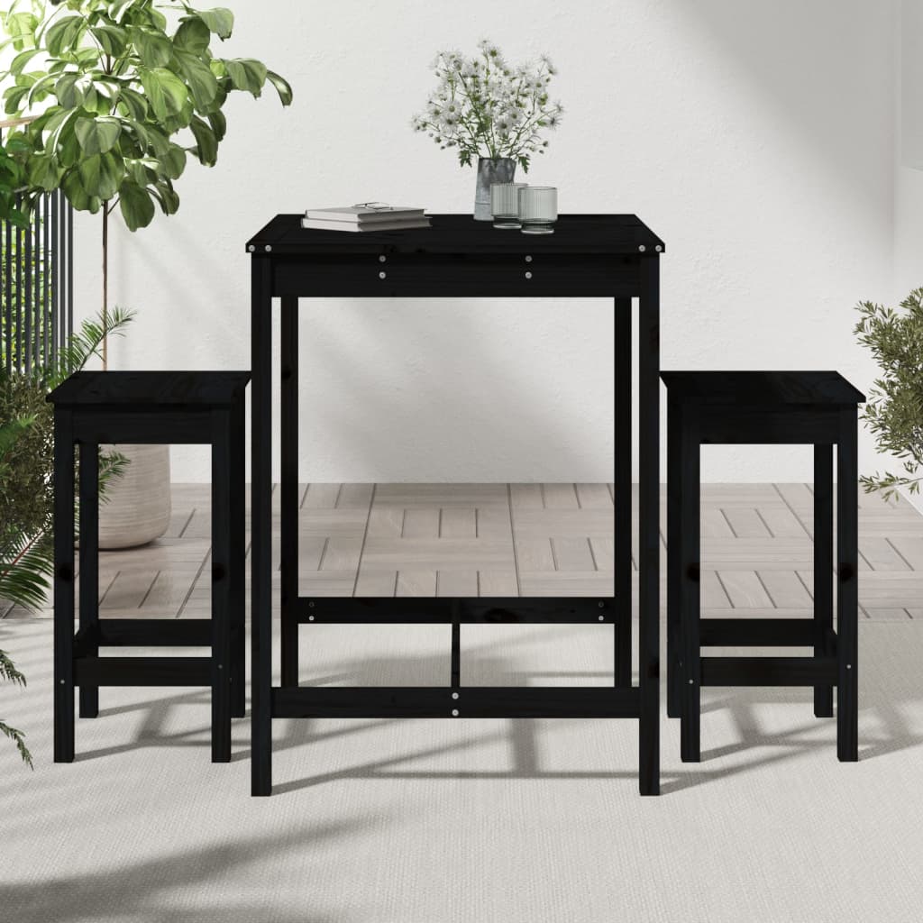 Table set and stool high garden 3 pcs wood black pine