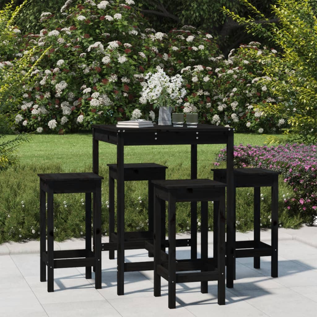 Vetonek Set de mesa y taburetes altos jardín 5 piezas madera pino negro