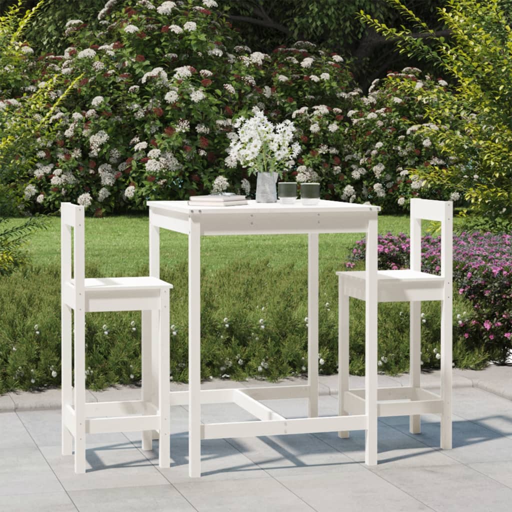 Vetonek Set de mesa y taburetes altos jardín 3 pzas madera pino blanco