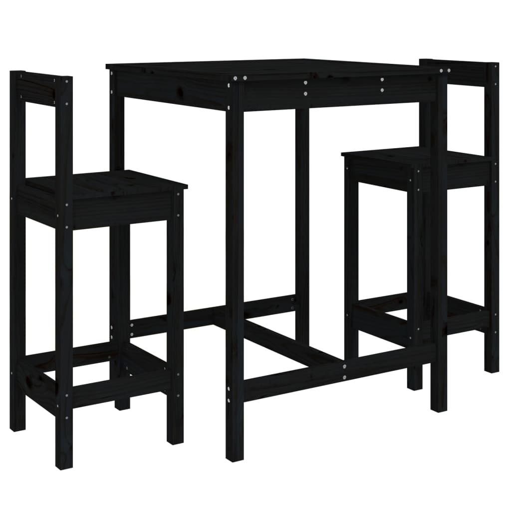 Set de mesa y taburetes altos jardín 3 pzas madera pino negro vidaXL