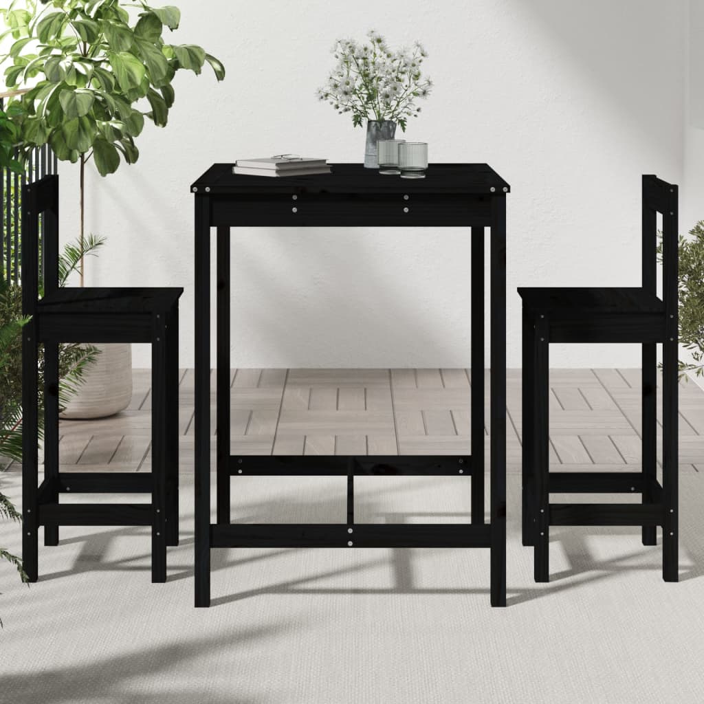 Set de mesa y taburetes altos jardín 3 pzas madera pino negro vidaXL