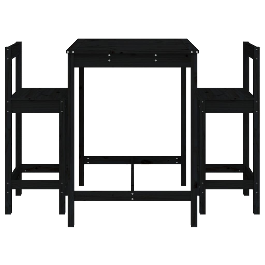 Set de mesa y taburetes altos jardín 3 pzas madera pino negro vidaXL