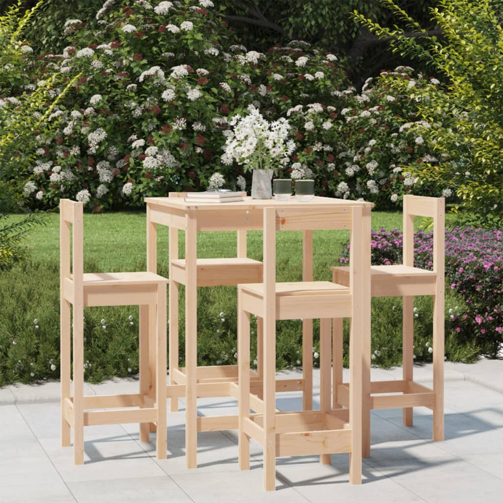 Vetonek Set de mesa y taburetes altos jardín 5 pzas madera maciza pino