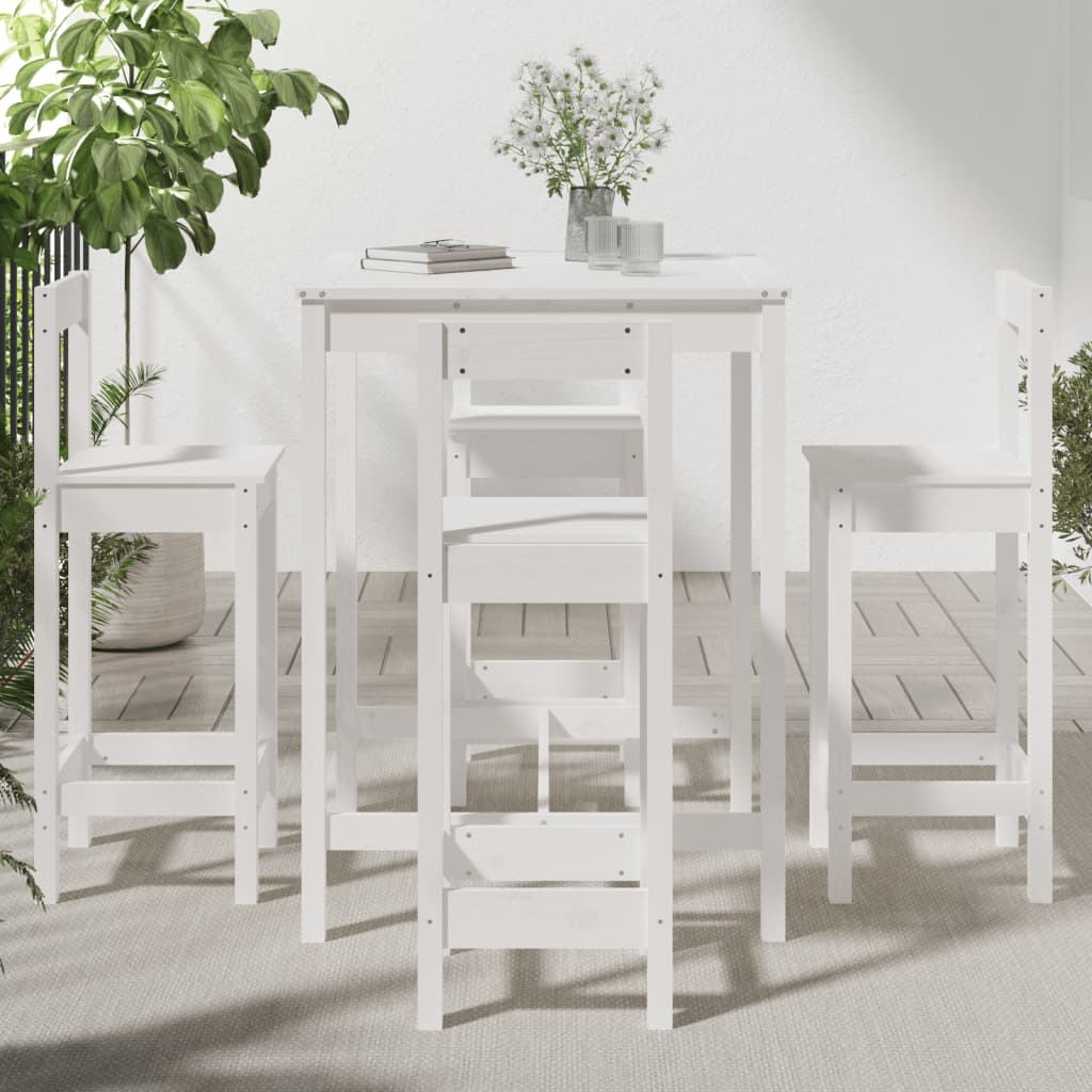 Set de mesa y taburetes altos jardín 5 pzas madera pino blanco - Vetonek